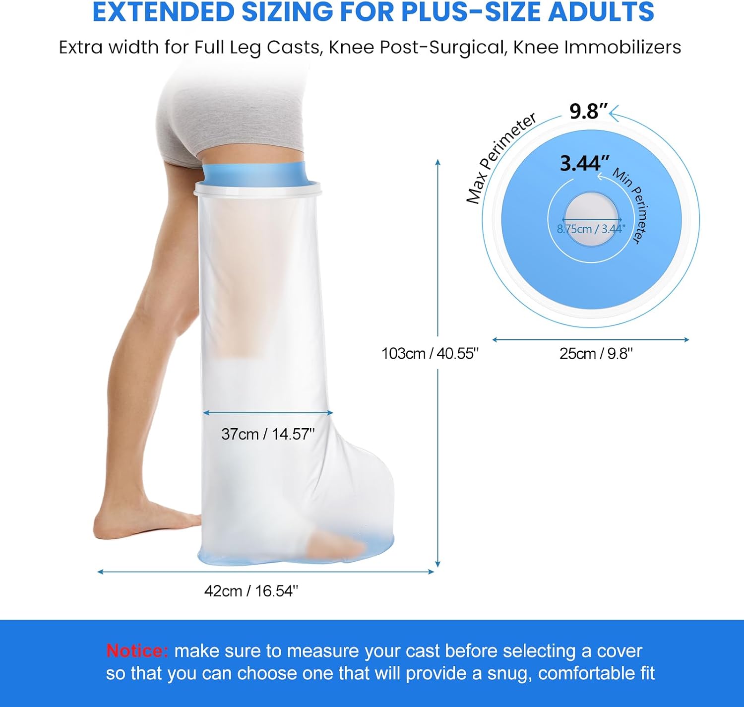 Zolife full-leg cast cover sizing guide